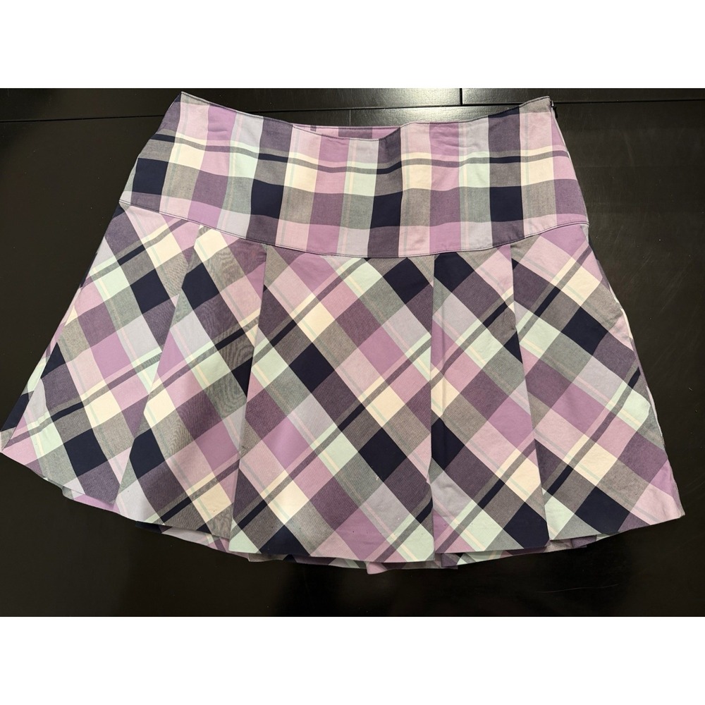 Lady Hagen Skort Size 10 Pleated Navy Laverdar White Aqua Plaid Preppy